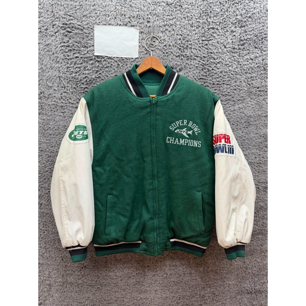 Reebok New York Jets Super Bowl III Champions Varsity Jacket Green Youth Size L